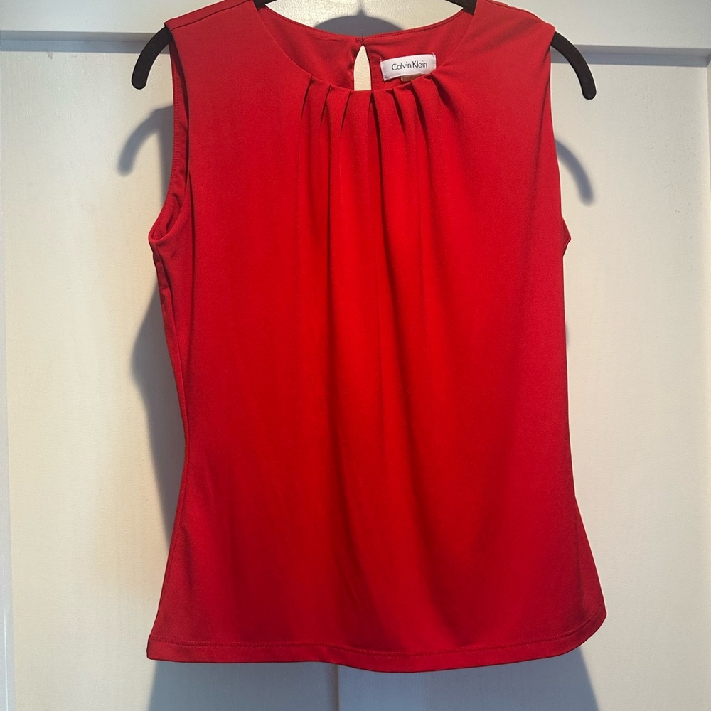 Calvin Klein Red Pleated Blouse